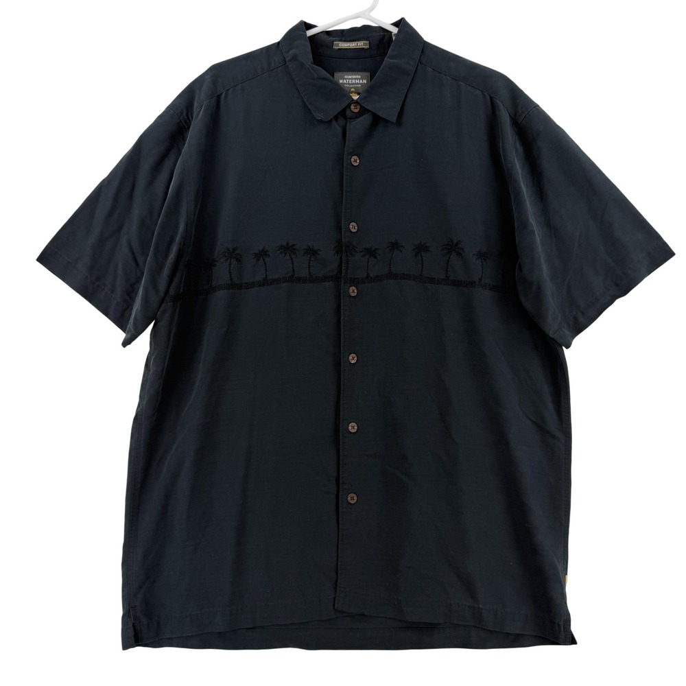Quiksilver Waterman Shirt Mens Large Gray Palm Short Sleeve Button Up Casual